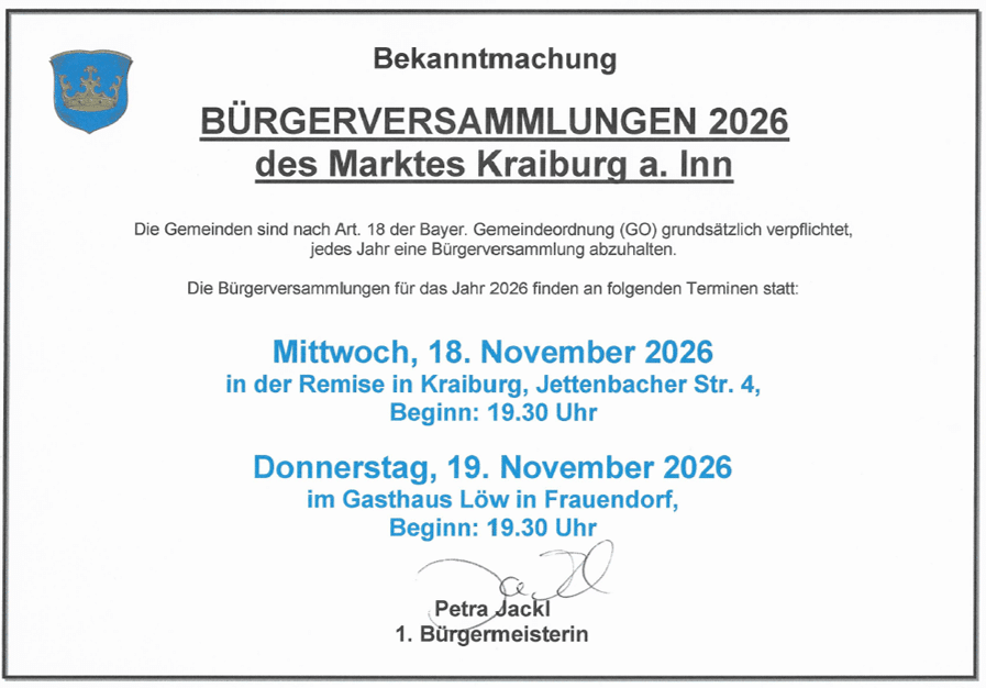 Einladung zu den Bürgerversammlungen 2026!